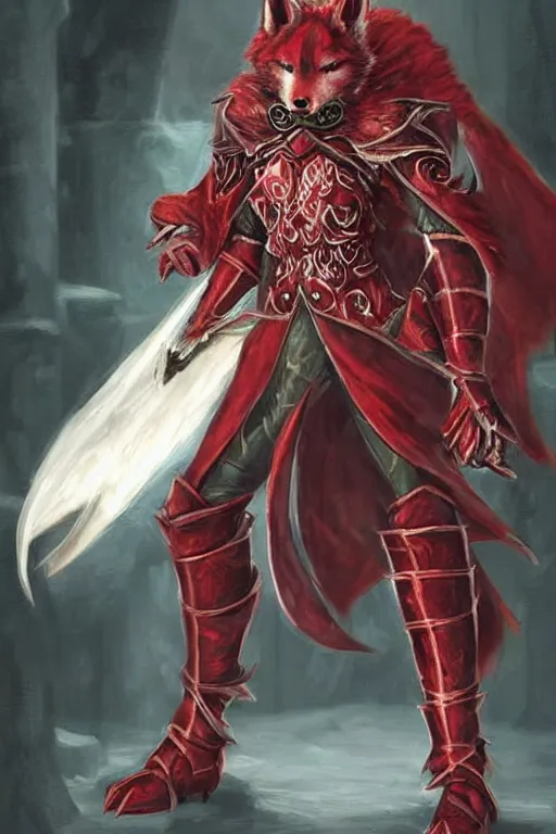 Prompt: anthropomorphic elegant crimson wolf knight furry in armor, magic the gathering