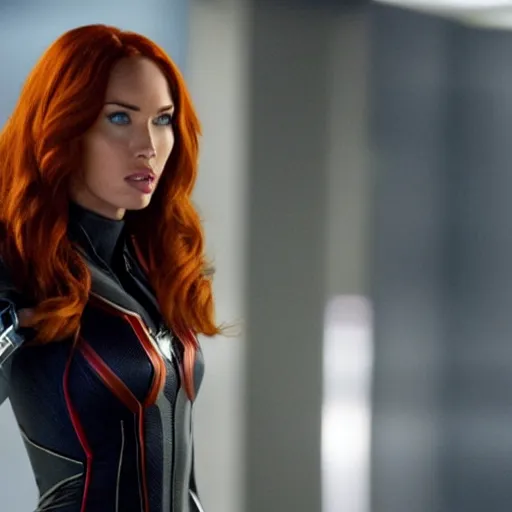 Image similar to A still of Megan Fox as Black Widow in Iron Man 2 (2010)