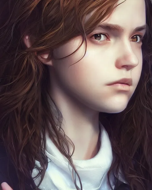 Image similar to hermione granger, hyper realistic face, beautiful eyes, character art, art by artgerm lau and wlop and and ilya kuvshinov and john singer sargent, hyperdetailed, symmetrical, cryengine, trending on artstation, digital art