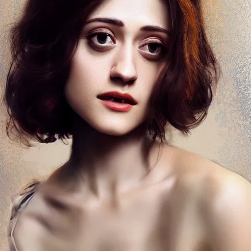 Image similar to Ukrainian Emmy Rossum, realistic, photo studio, HDR, 8k, trending on artstation