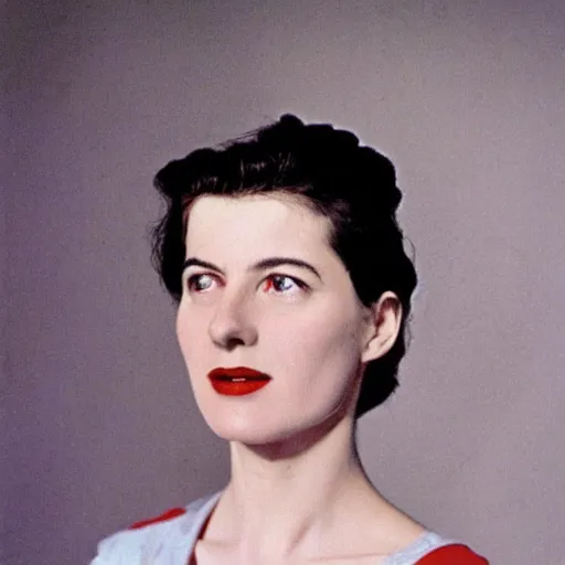 Image similar to “Irène Jacob portrait, color vintage magazine illustration 1950”