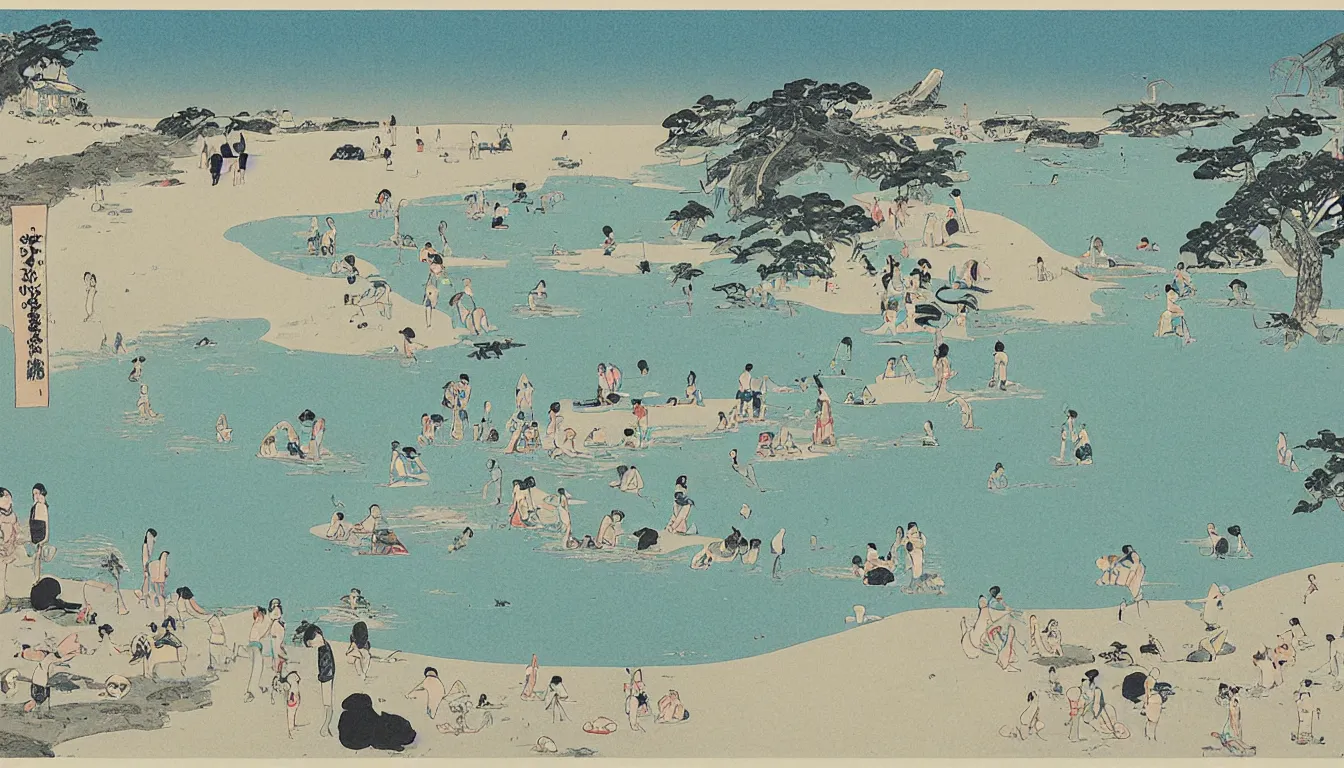 Prompt: beach, japanese illustration