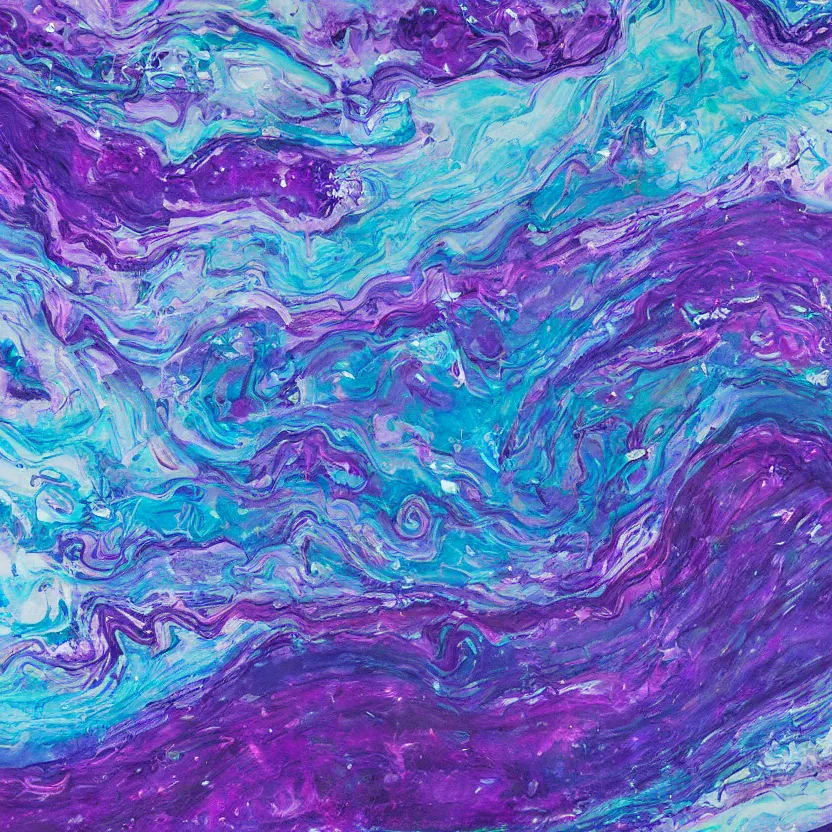 Prompt: abstract multiple layers of purple and blue shades paint dripping and running in multiple circular patterns, oil on canvas, detailed