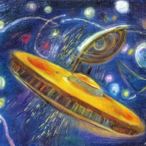 Prompt: a cat flying a space ship, impressionism