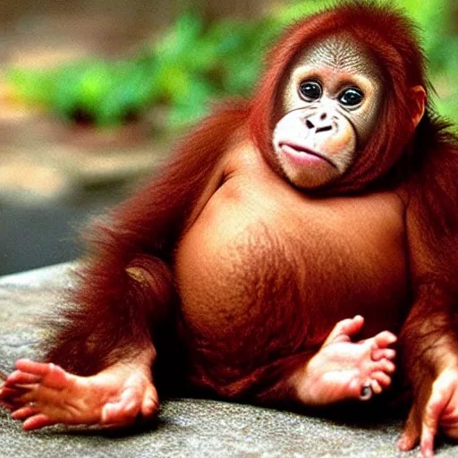 Image similar to obese baby orangutang deep fried meme