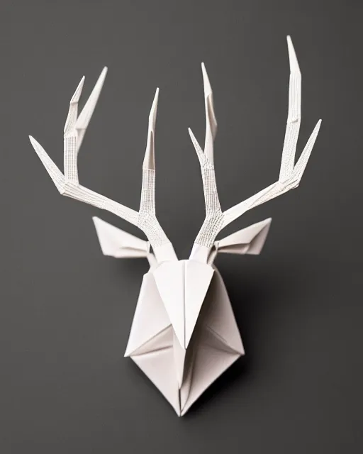 Image similar to an origami stag head by akira yoshizawa, realistic, very detailed, complex, intricate, studio lighting, bokeh, sigma 5 0 mm f 1. 4