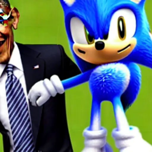 Prompt: barack obama plays wii sports with sonic the hedgehog