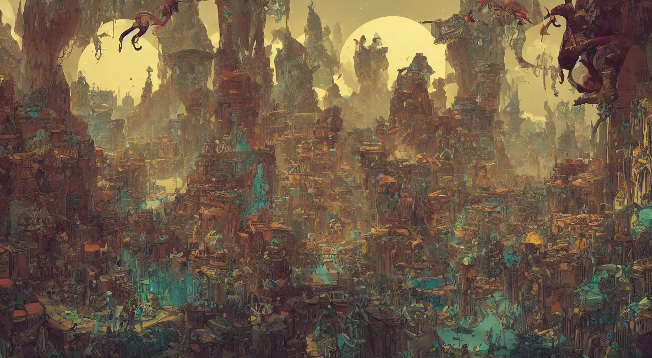 Image similar to vector wonderland bazaar zouk old egypt epic fantasy painting photoshop that looks like it is from borderlands and by feng zhu and loish and laurie greasley, victo ngai, andreas rocha, john harris