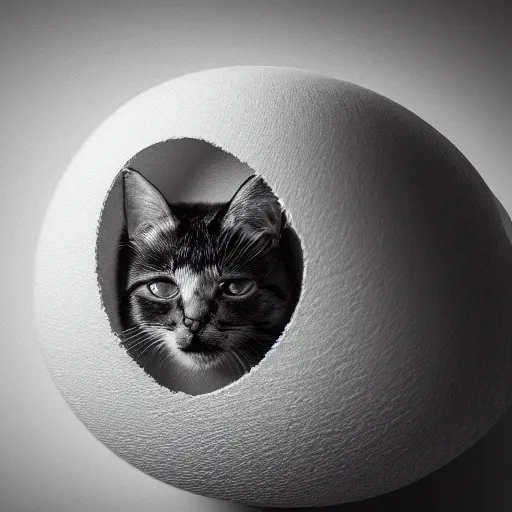 Image similar to A cat hatching from an egg, studio lighting, photorealistic, 4K