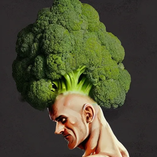 Image similar to a bodybuilder with a broccoli head in Rococo art, artstation, Greg rutkowski