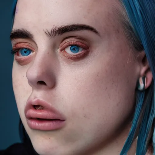 Image similar to Billie Eilish's Face, XF IQ4, 50mm, F1.4, studio lighting, professional, 8K, Look at all that detail!, Dolby Vision, UHD
