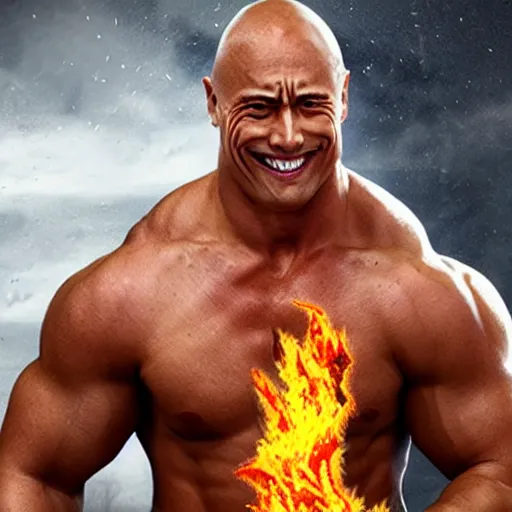 Prompt: a masculine fire elemental that looks like Dwayne 'The Rock' Johnson