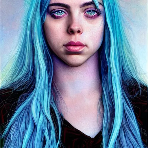 Image similar to Billie Eilish, by Mark Brooks, by Donato Giancola, by Olivia De Berardinis, very very very very very very beautiful, glowing hair, angel