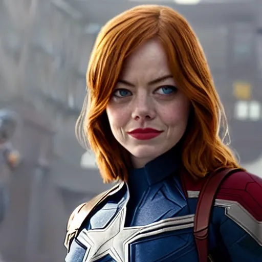 Image similar to Emma Stone as captain America