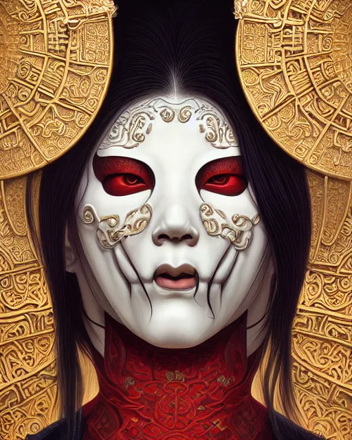 Prompt: portrait of slipknot band, bian lian, traditional chinese art, intricate, elegant, highly detailed, symmetry, digital painting, artstation, concept art, smooth, sharp focus, illustration, art by artgerm and greg rutkowski and alphonse mucha, 8 k