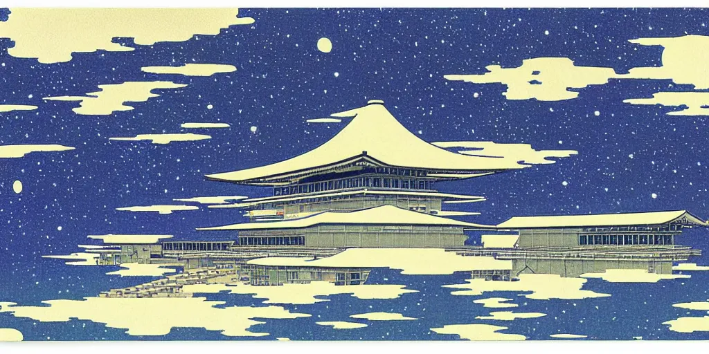 Prompt: a space station by kawase hasui. hd