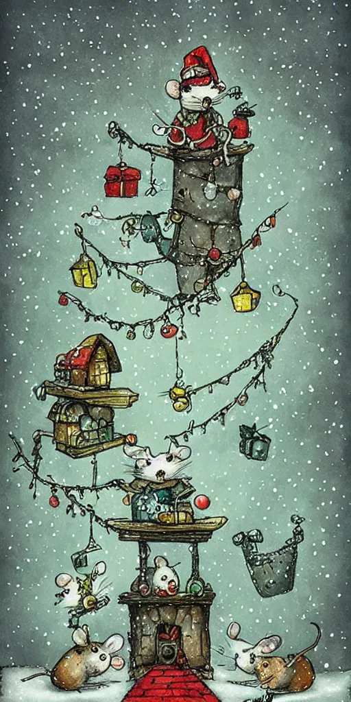 Prompt: a christmas mice scene by alexander jansson