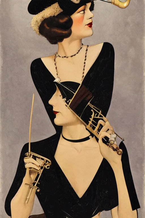 Image similar to a oil painting depicting a Jazz Age high society figure, 1920s style, smooth, highly detailed, high contrast, Coles Phillips, Dean Cornwell, JC Leyendecker, 8K