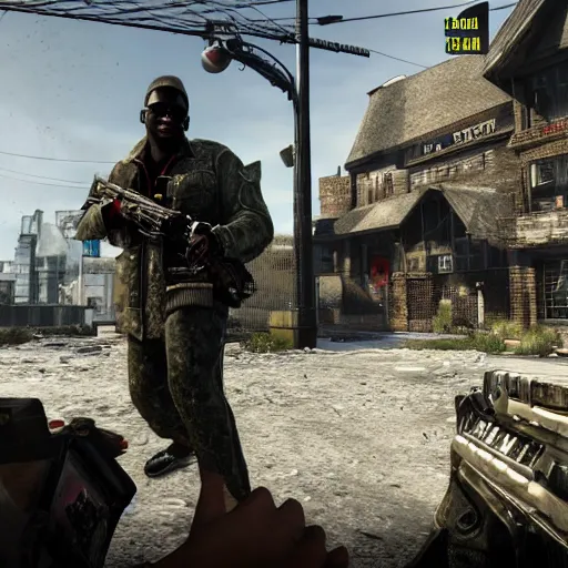 Image similar to gucci mane in call of duty zombies tranzit map
