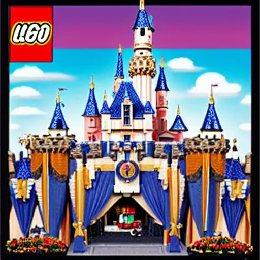 Image similar to Box art for a LEGO set of the entire Disneyland park