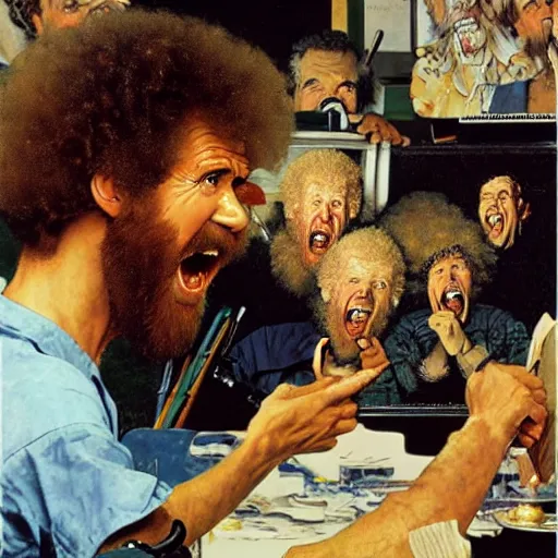 Image similar to bob ross screaming by norman rockwell