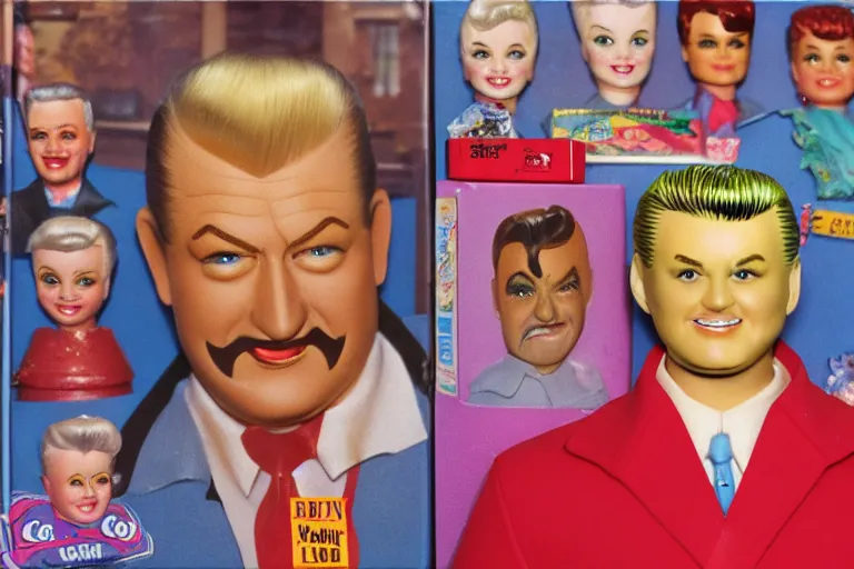 Prompt: John Wayne Gacy ken doll, barbie box art, top seller