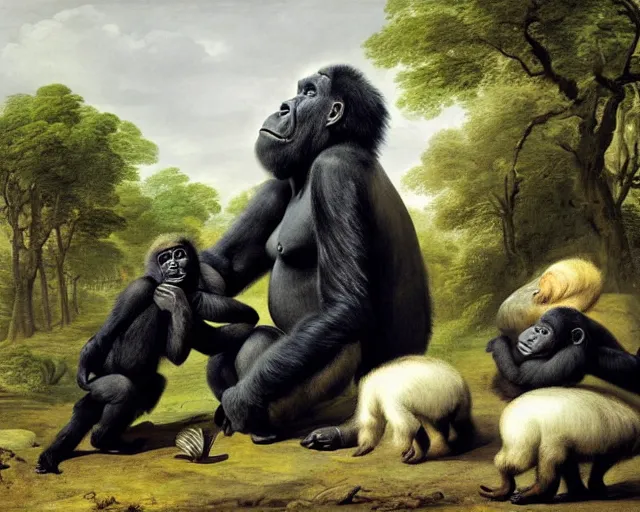 Image similar to gorilla family by pieter claesz