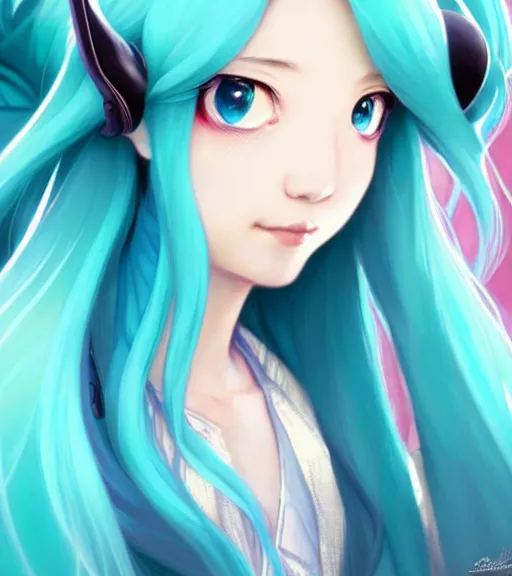 Image similar to portrait of disney! hatsune miku!!!!!, intricate, elegant, highly detailed, digital painting, artstation, concept art, smooth, sharp focus, illustration, art by artgerm and greg rutkowski and alphonse mucha and uang guangjian and gil elvgren and sachin teng and wlop, symmetry!!