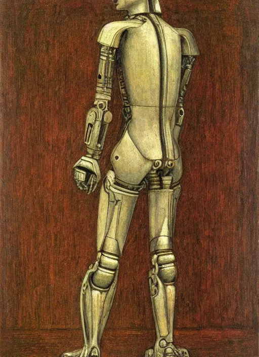 Prompt: a portrait of a robot cyborg by Edward Burne-Jones, pre-raphaelite style