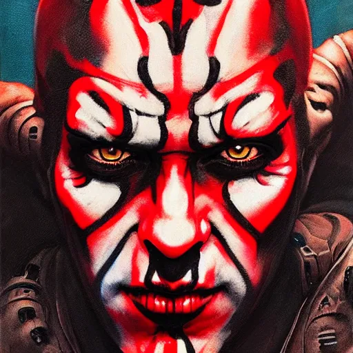 Image similar to dream portrait of Darth Maul, cameras, melting ,8k,by tristan eaton,Stanley Artgermm,Tom Bagshaw,Greg Rutkowski,Carne Griffiths, Ayami Kojima, Beksinski, Giger,trending on DeviantArt,face enhance,hyper detailed,minimalist,cybernetic, android, blade runner,full of colour W 1024