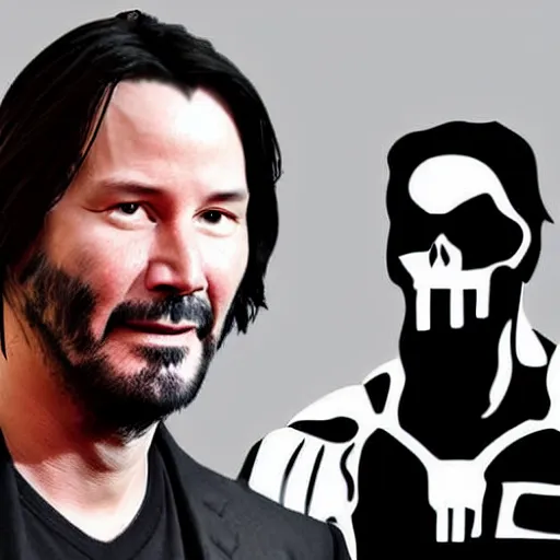 Image similar to Keanu reeves as the punisher 4K quality Photorealism