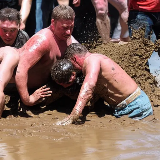 Image similar to 3 drunks fall over mud - wrestling