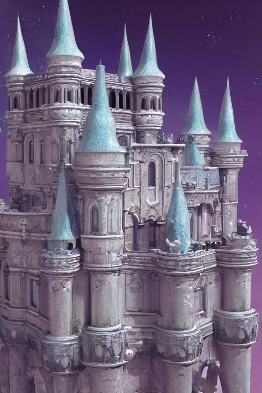 Image similar to multi level baroque castle in space, calm, tranquil, faded effect, detailed, vaporwave colors, render by substance designer