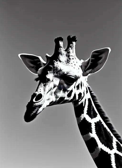 Image similar to giraffe black and white portrait white sky in background