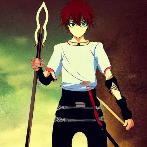 Prompt: Teenager with swords in his hands ::2.3 anime style ::1.5