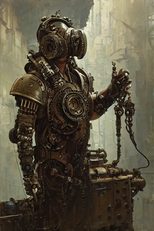 Image similar to an ancient roman steampunk engineer with a cybernetic eyepatch, upper body, highly detailed, intricate, sharp details, dystopian mood, sci-fi character portrait by gaston bussiere, craig mullins