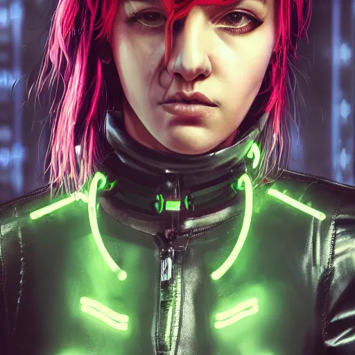 Image similar to detailed realistic cyberpunk female character cyberpunk wearing large steel collar around neck, realistic, art, beautiful, 4K, collar, choker, collar around neck, punk, artstation, detailed, female, woman, choker, cyberpunk, neon, punk, collar, choker, collar around neck, thick collar, choker around neck, wearing choker, wearing collar, bright neon punk hair, collar, choker,