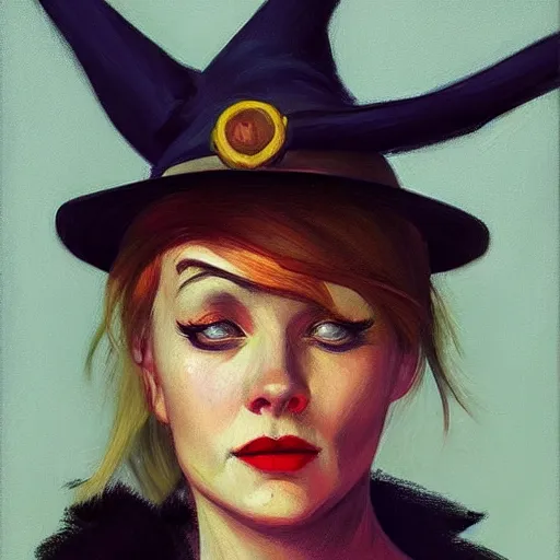 Image similar to a realistic witch portrait, by edward hopper, new artstation artist,