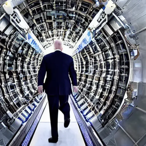 Image similar to Joe BIDEN crawling out of The Large Hadron Collider at cern with a bunch of demons behind him