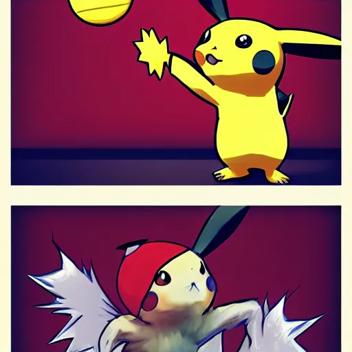 Image similar to pikachu playing basketball, artstation.