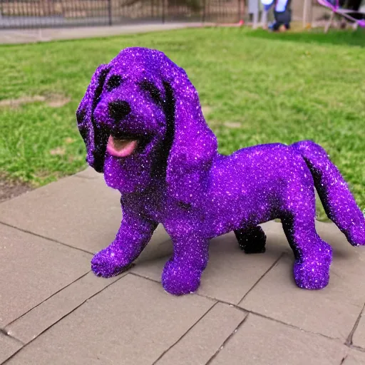 Image similar to a dog made out of purple magic sparkles