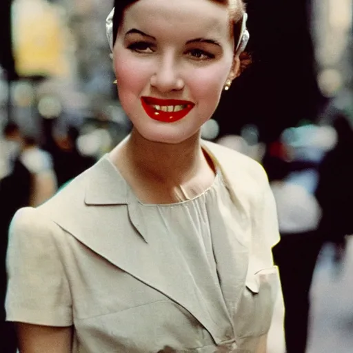 Image similar to Kodachrome of a young fashionable woman in 1950s New York