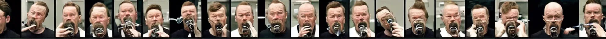 Prompt: 8 consistent progressing frames from a video showing walter white drinking from a water bottle