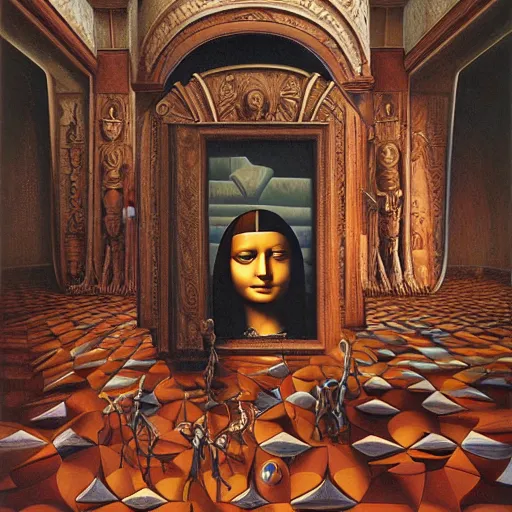 Image similar to monalisa by jacek yerka, alex gray, zdzisław beksiński, dariusz zawadzki, jeffrey smith and h.r. giger, oil on canvas, 8k highly professionally detailed, trending on artstation