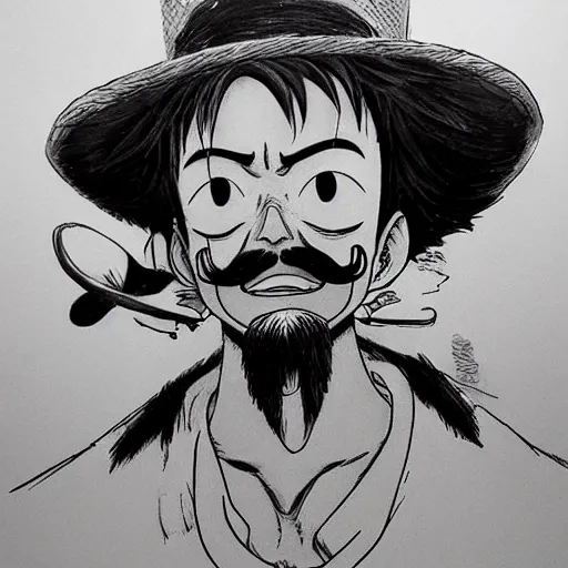 Image similar to luffy with mustache by kim jung gi