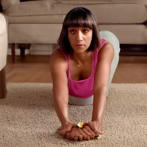 Image similar to photo of Rashida Jones doing the downward dog pose in the Citibank ad