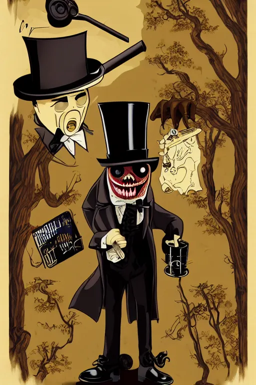 Image similar to mr peanut in sleepy hollow, full body, big two toned eyes, top hat and monocle, horror, intricate details, cinematic, epic, realistic, anatomy, tomer hanuka, uplight, artstation, photorealistic, scary