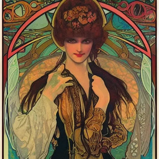 Image similar to doomscrolling. poster art by alfons mucha