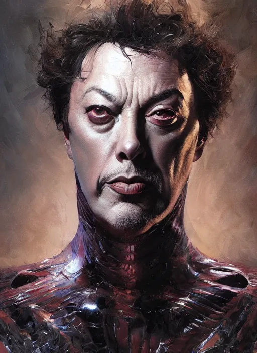 Image similar to Portrait of Tim Curry, marvel comics, dark, intricate, highly detailed, smooth, artstation, digital illustration by Ruan Jia and Mandy Jurgens and Artgerm and Wayne Barlowe and Greg Rutkowski and Frank Frazetta