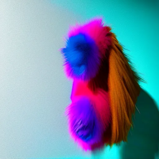 Image similar to : colorful abstract fuzzy sculpture on the wall in modern architecture, cinematic lighting, hyper - realistic, detailed, render by c 4 d octane, unreal engine, 8 k 3 d render